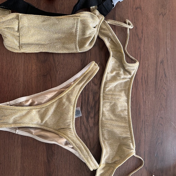 Sparkly Gold Triangl Bikini with Matching Fanny Pack - Picture 1 of 4